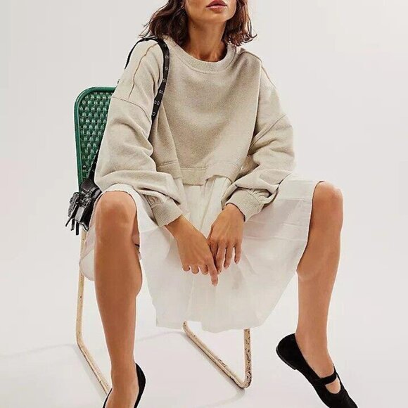 Free People Eleanor Sweatshirt Tunic Dress Oversized Cotton Solid S New 272069